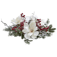 Thumbnail for Frosted Magnolia & Berry Artificial Arrangement Candelabrum
