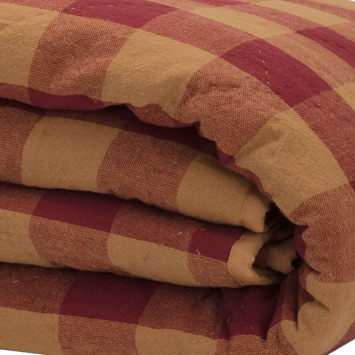 Burgundy Check Quilt Coverlet VHC Brands folded