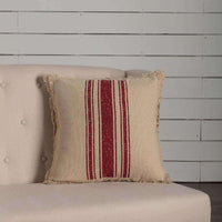 Thumbnail for Vintage Burlap Stripe Red Pillow 18x18