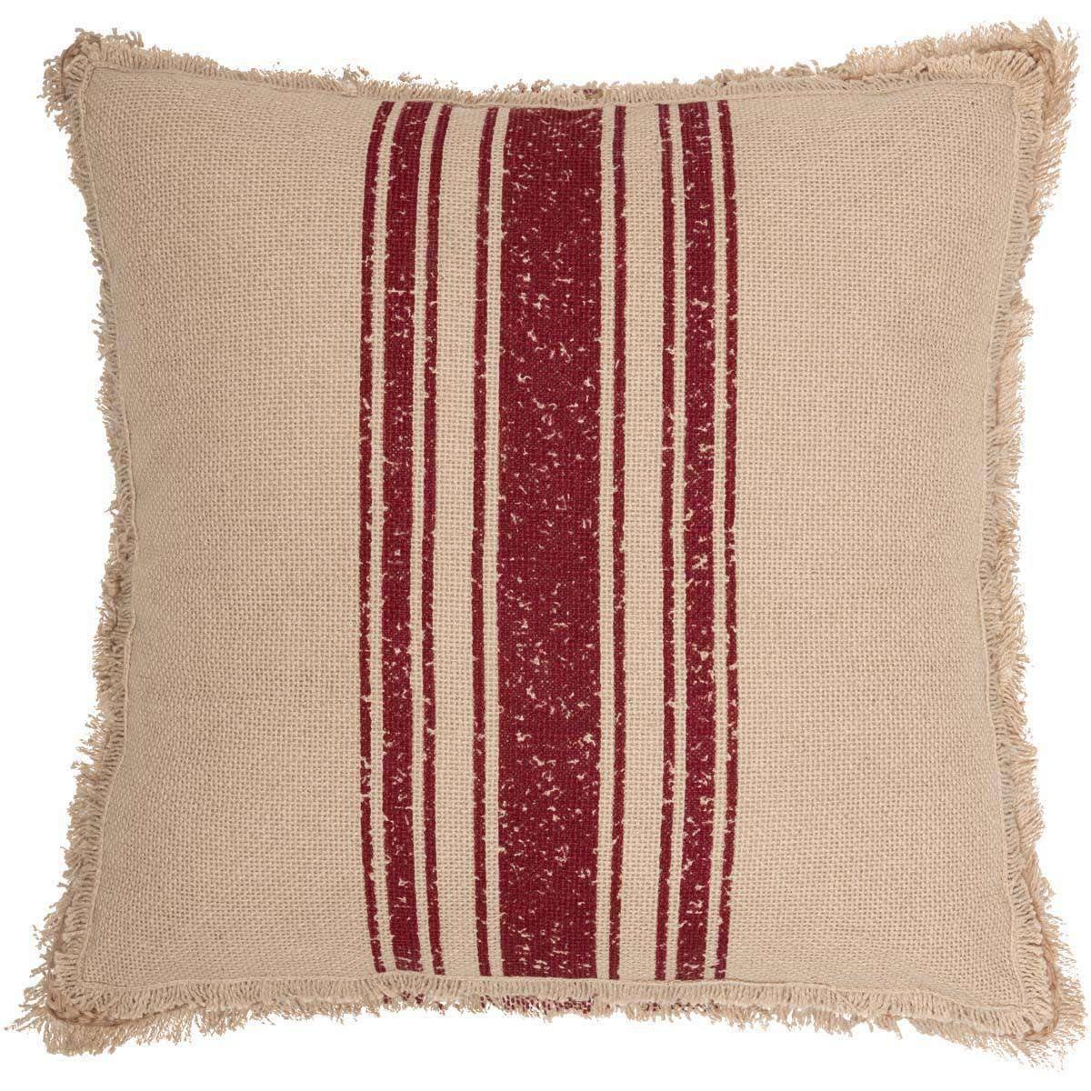Vintage Burlap Stripe Red Pillow 18x18 - The Fox Decor