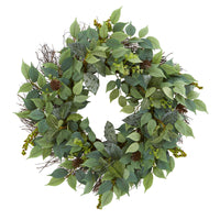 Thumbnail for 23” Mix Royal Ruscus, Fittonia and Berries Artificial Wreath