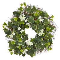 Thumbnail for 20” Variegated Sage Ivy and Stephanotis Artificial Wreath