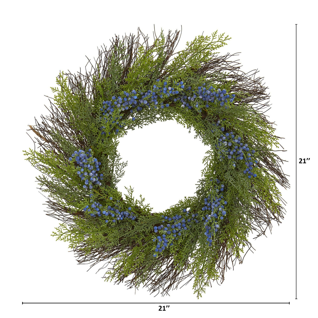 21” Cedar with Blue Berries Artificial Wreath - The Fox Decor