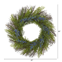 Thumbnail for 21” Cedar with Blue Berries Artificial Wreath - The Fox Decor