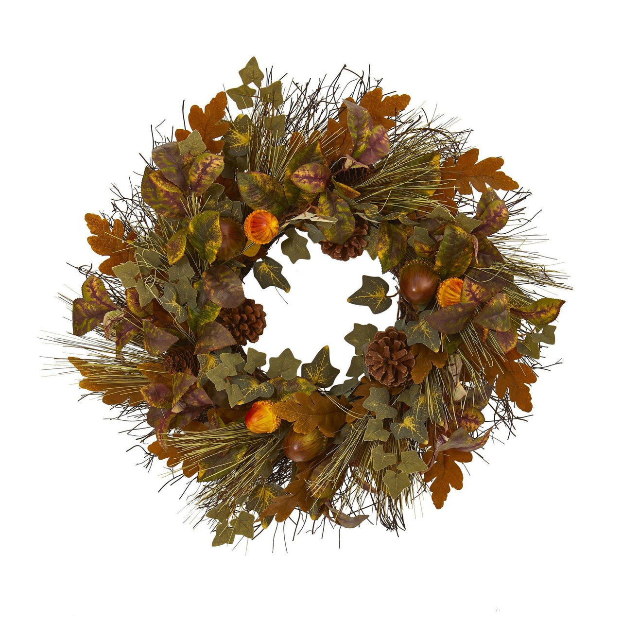23” Mixed Fall Leaf, Pinecone and Acorn Artificial Wreath