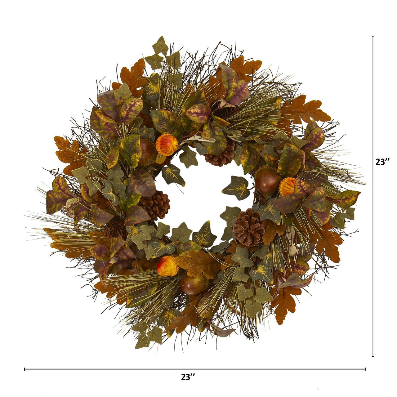 23” Mixed Fall Leaf, Pinecone and Acorn Artificial Wreath - The Fox Decor