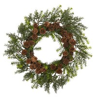 Thumbnail for 22” Cedar, Grass and Pine Cone Artificial Wreath UV Resistant (Indoor/Outdoor)