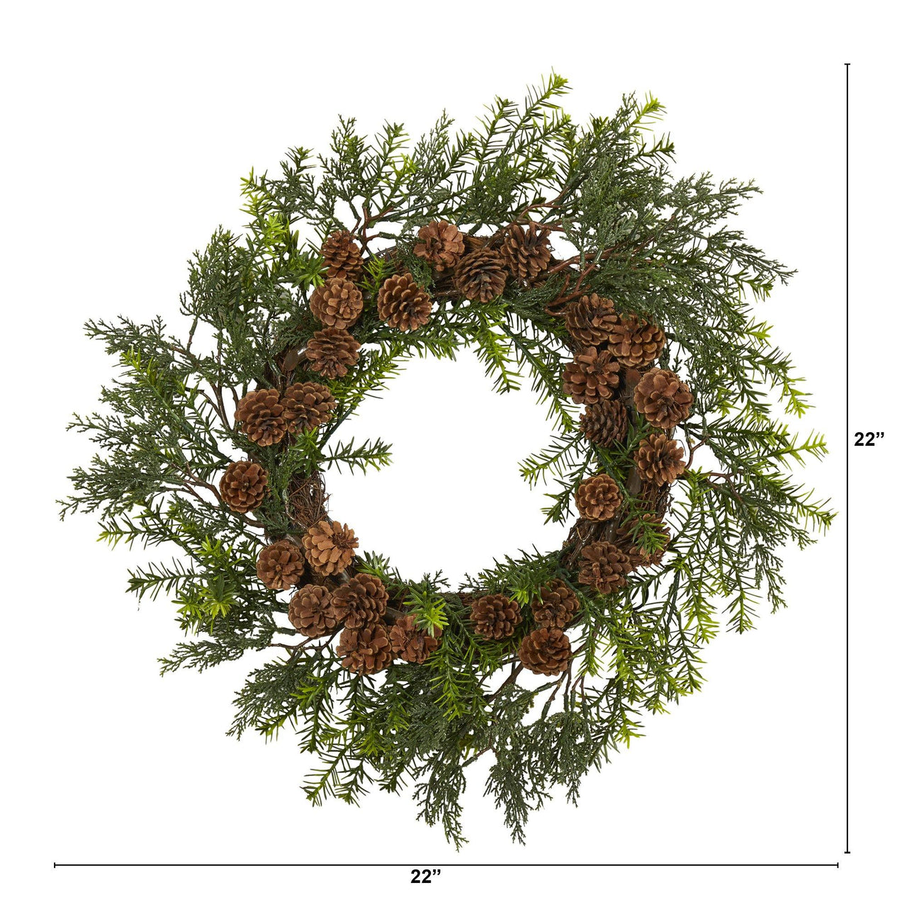 22” Cedar, Grass and Pine Cone Artificial Wreath UV Resistant (Indoor/Outdoor) - The Fox Decor