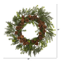 Thumbnail for 22” Cedar, Grass and Pine Cone Artificial Wreath UV Resistant (Indoor/Outdoor) - The Fox Decor