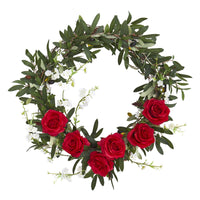 Thumbnail for 21” Olive, Rose and Cherry Blossom Artificial Wreath