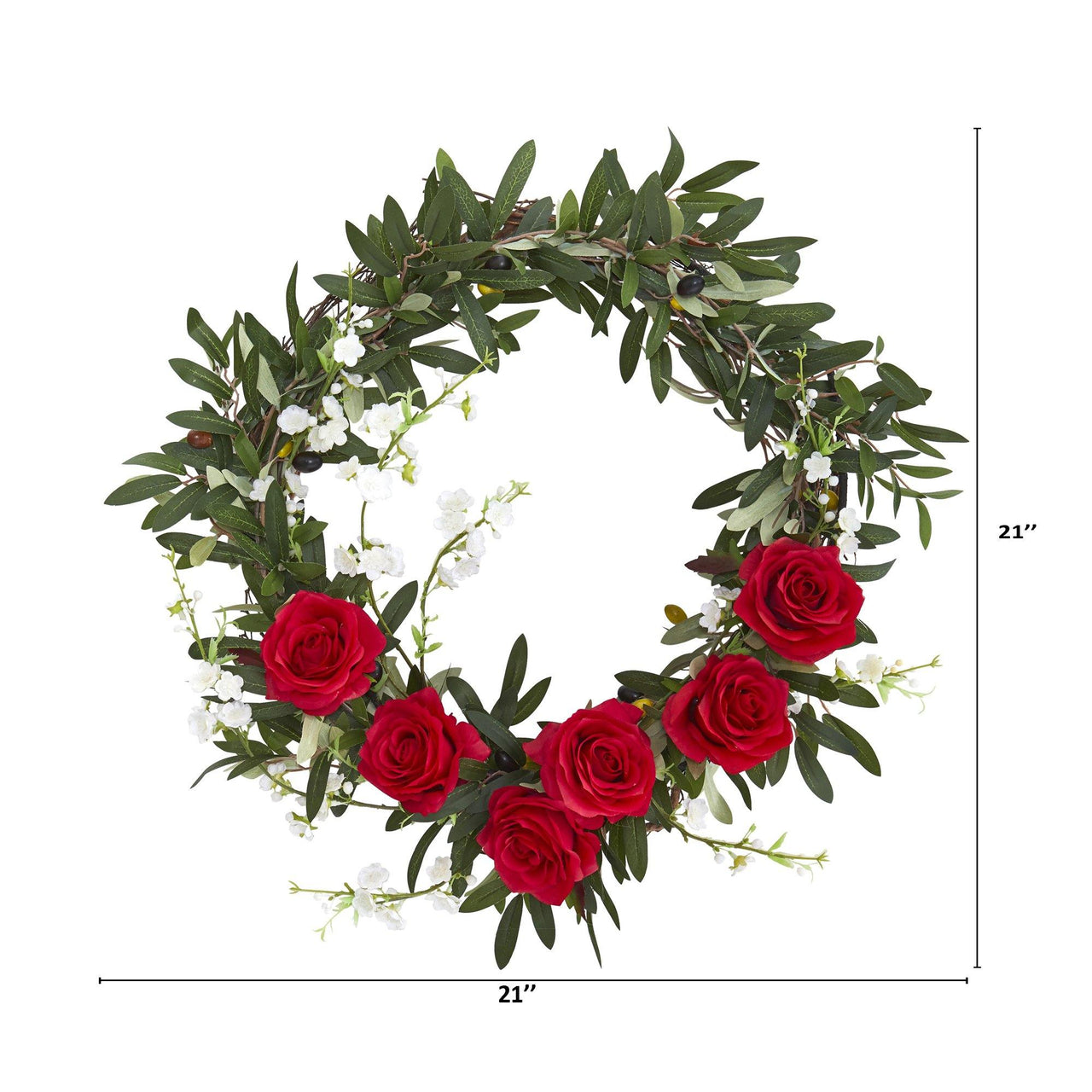 21” Olive, Rose and Cherry Blossom Artificial Wreath - The Fox Decor
