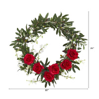 Thumbnail for 21” Olive, Rose and Cherry Blossom Artificial Wreath - The Fox Decor