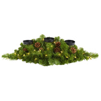 Thumbnail for 30” Christmas Artificial Pine Triple Candelabrum with 35 Clear Lights and Pine Cones