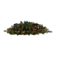 Thumbnail for 30” Flocked and Glittered Artificial Christmas Triple Candelabrum with 35 Multicolored Lights and Pine Cones