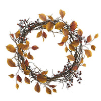 Thumbnail for 19” Harvest Leaf, Berries  and Twig Artificial Wreath