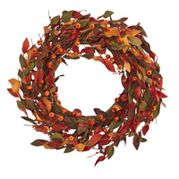 Thumbnail for 20” Harvest Leaf and Mini Pumpkin Artificial Wreath  