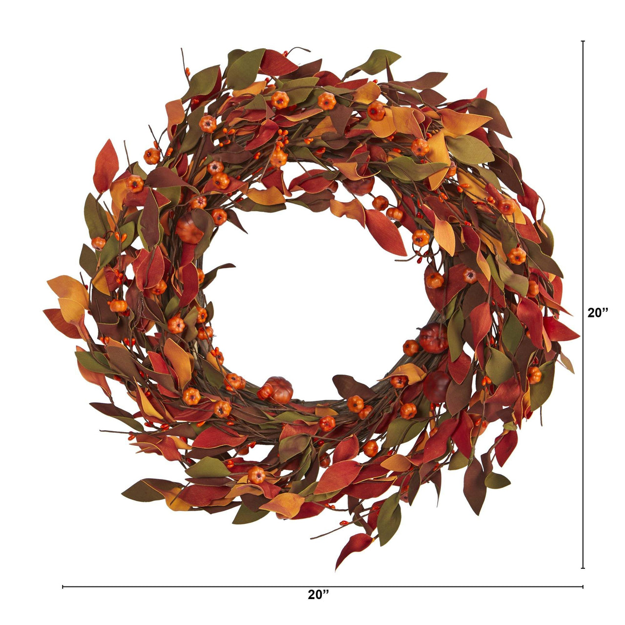20” Harvest Leaf and Mini Pumpkin Artificial Wreath - The Fox Decor