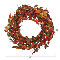 Thumbnail for 20” Harvest Leaf and Mini Pumpkin Artificial Wreath - The Fox Decor