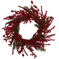 Thumbnail for 28” Cypress Artificial Wreath with Berries and Pine Cones