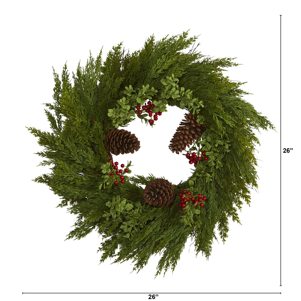 26'' Cypress with Berries and Pine Cones Artificial Wreath - The Fox Decor