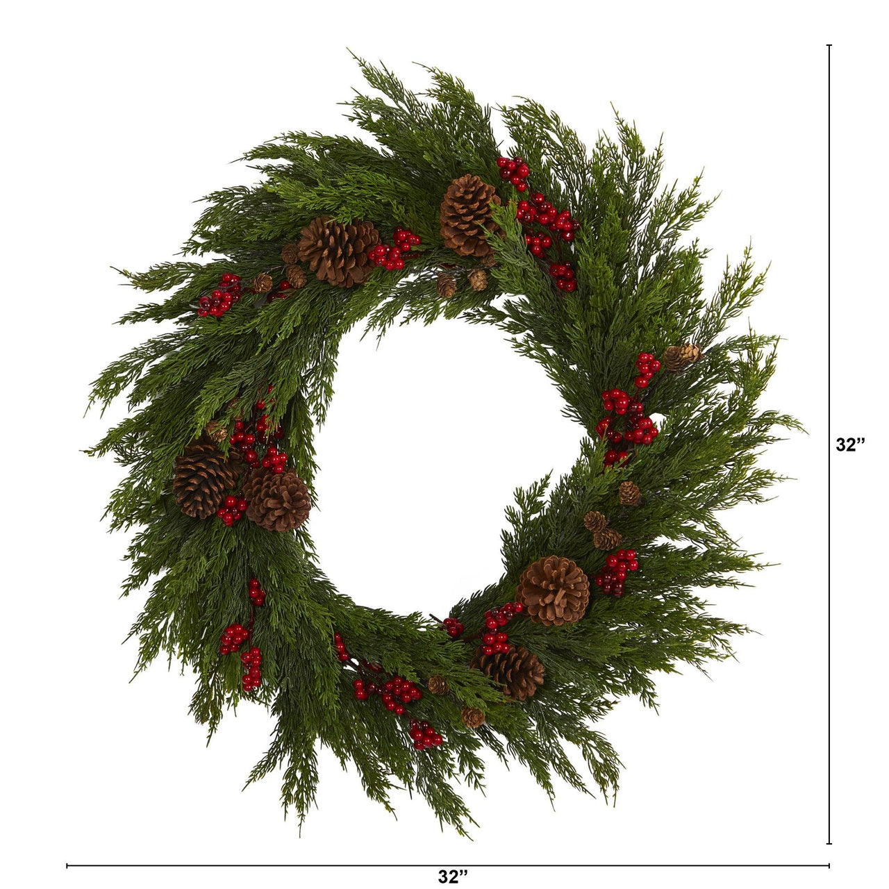 32'' Cypress with Berries and Pine Cones Artificial Wreath - The Fox Decor