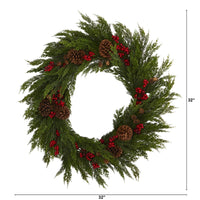 Thumbnail for 32'' Cypress with Berries and Pine Cones Artificial Wreath - The Fox Decor