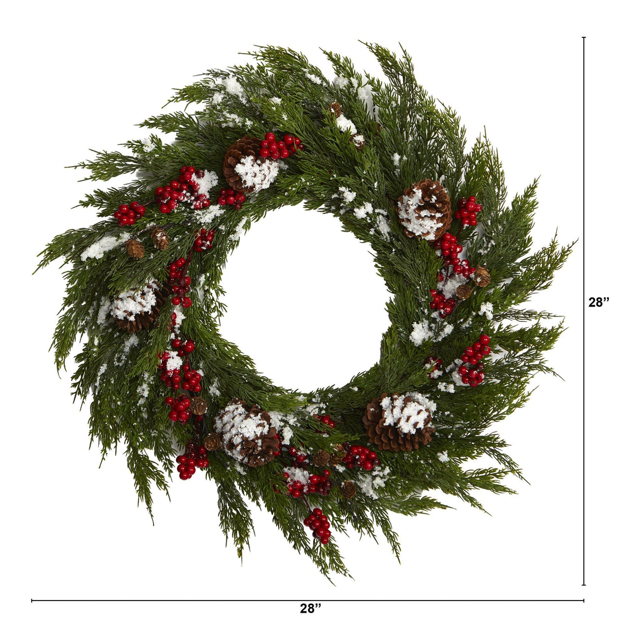28'' Frosted Cypress with Berries and Pine Cones Artificial Wreath - The Fox Decor