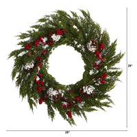 Thumbnail for 28'' Frosted Cypress with Berries and Pine Cones Artificial Wreath - The Fox Decor