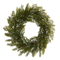 Thumbnail for 20” Snowed Artificial Cedar Wreath with Pine Cones