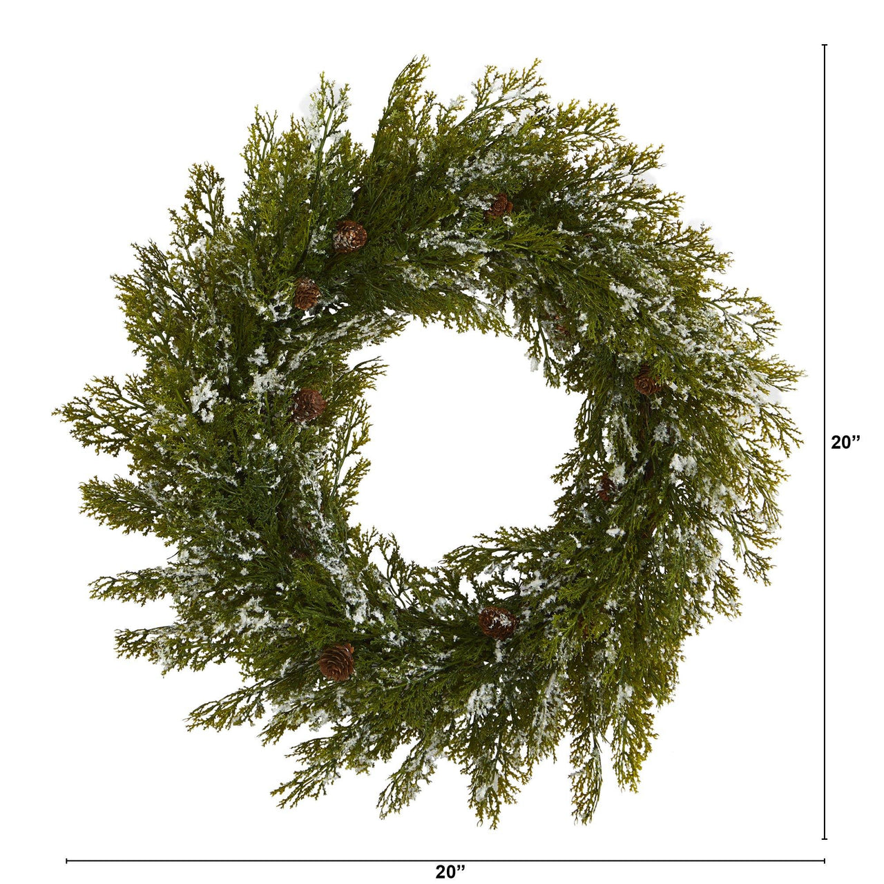 20” Snowed Artificial Cedar Wreath with Pine Cones - The Fox Decor
