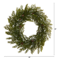 Thumbnail for 20” Snowed Artificial Cedar Wreath with Pine Cones - The Fox Decor