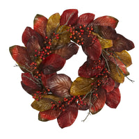Thumbnail for 24” Harvest Magnolia Leaf and Berries Artificial Wreath