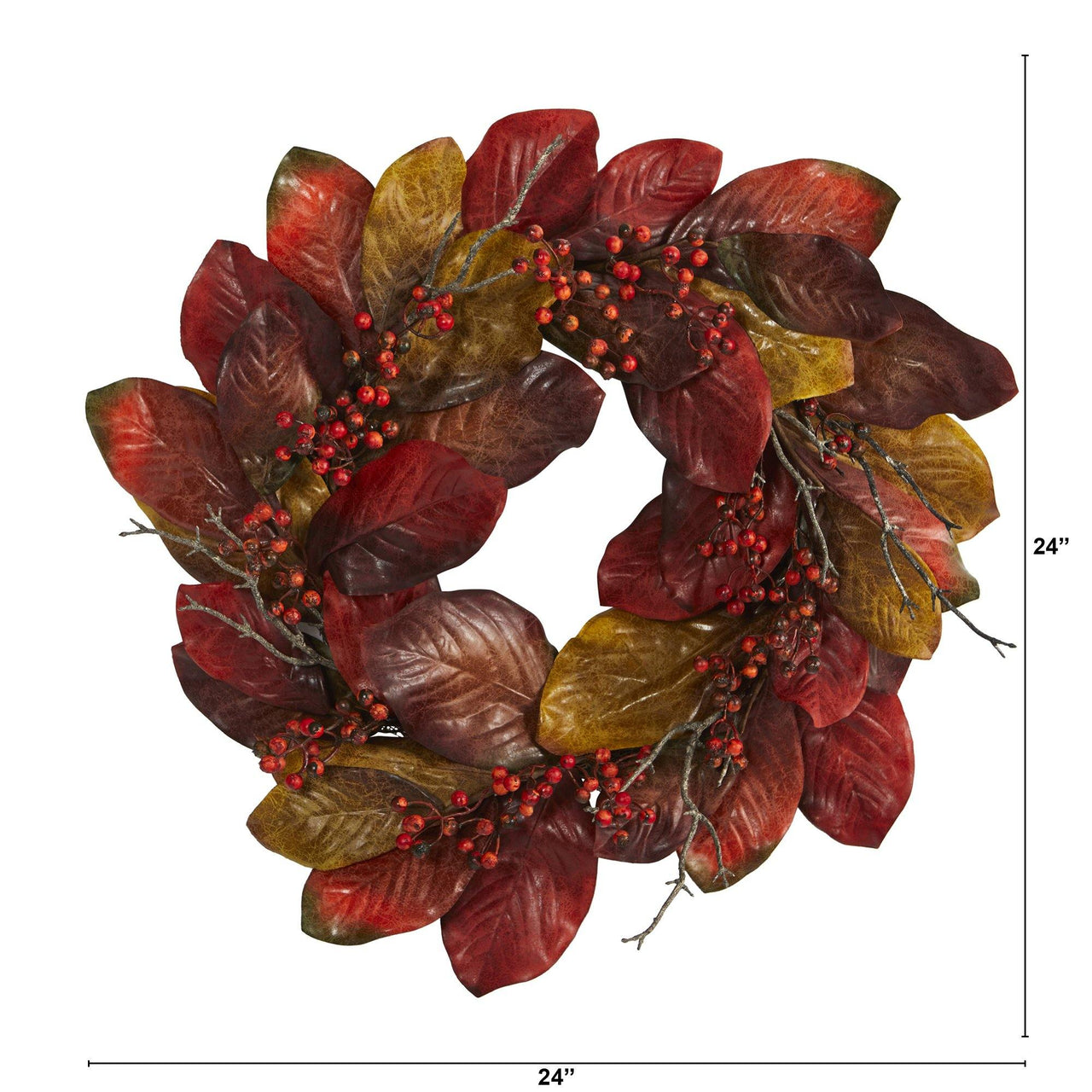 24” Harvest Magnolia Leaf and Berries Artificial Wreath - The Fox Decor