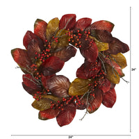 Thumbnail for 24” Harvest Magnolia Leaf and Berries Artificial Wreath - The Fox Decor