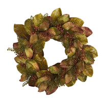 Thumbnail for 30” Fall Magnolia Leaf and Berries Artificial Wreath