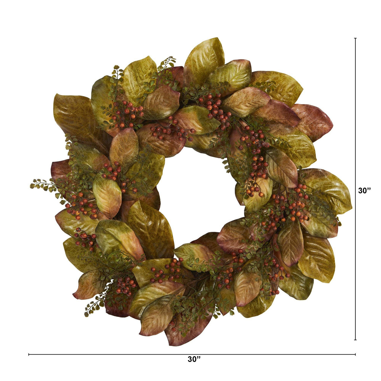 30” Fall Magnolia Leaf and Berries Artificial Wreath - The Fox Decor
