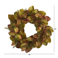 Thumbnail for 30” Fall Magnolia Leaf and Berries Artificial Wreath - The Fox Decor
