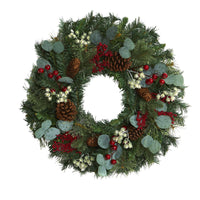 Thumbnail for 24” Eucalyptus and Pine Artificial Wreath with Berries and Pine Cones