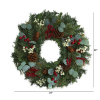 Thumbnail for 24” Eucalyptus and Pine Artificial Wreath with Berries and Pine Cones - The Fox Decor