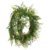 Thumbnail for 18” Floral & Fern Double Ring Wreath w/Twig Base - The Fox Decor