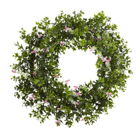 Thumbnail for 18” Mini Ivy & Floral Double Ring Wreath w/Twig Base