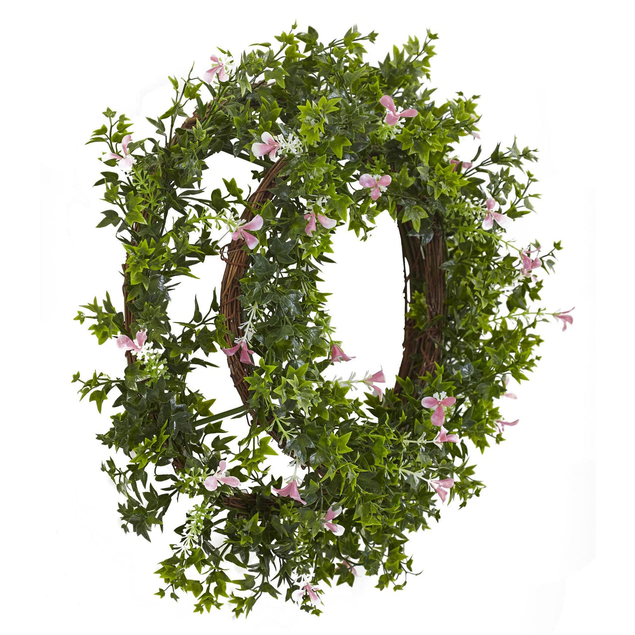 18” Mini Ivy & Floral Double Ring Wreath w/Twig Base - The Fox Decor