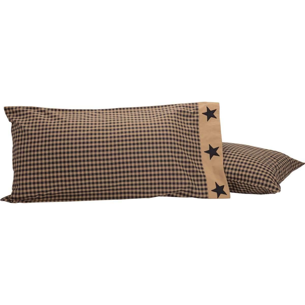 Black Check Star King Pillow Case Set of 2 21x40 VHC Brands - The Fox Decor