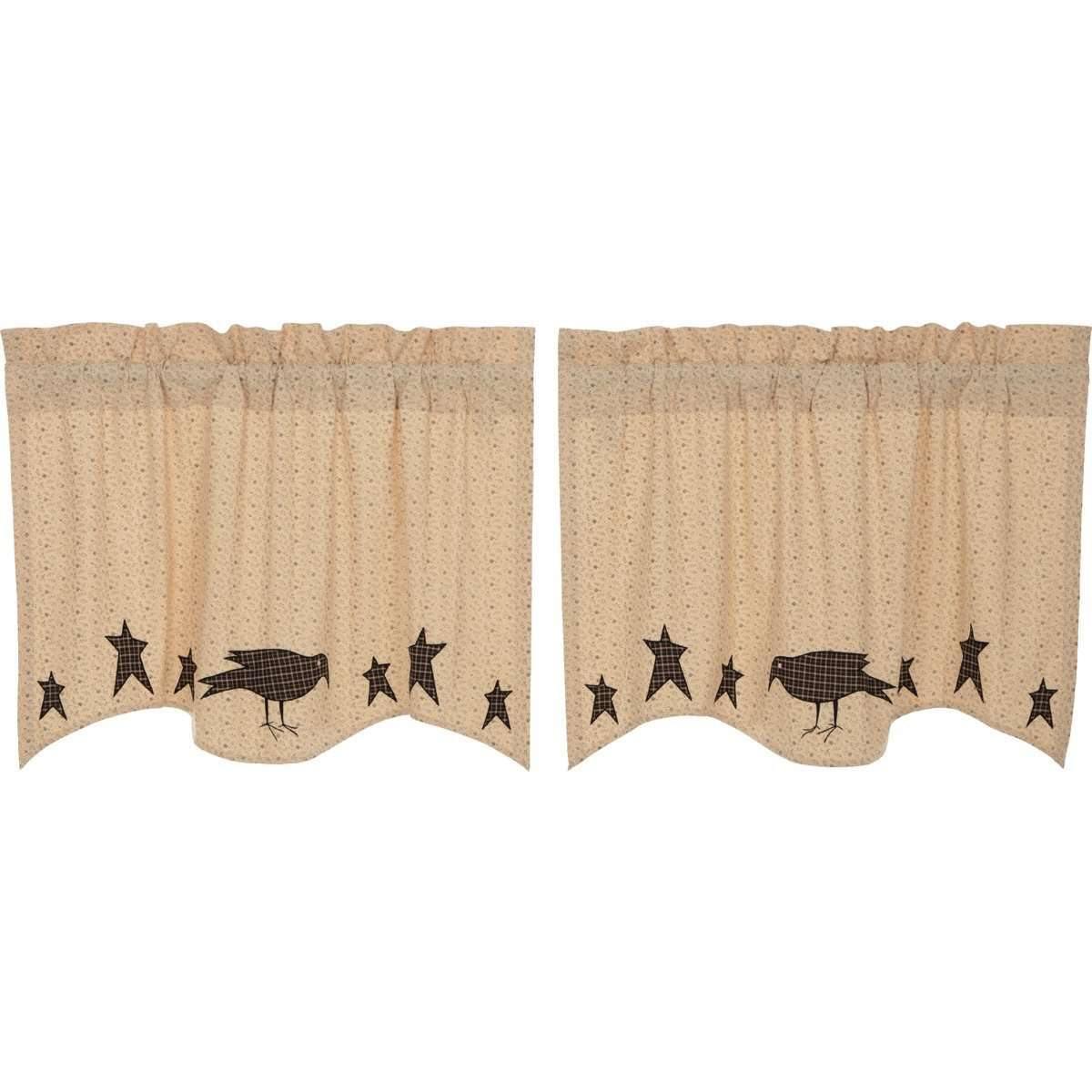 Kettle Grove Applique Crow and Star Tier Curtain Set of 2 L24xW36 - The Fox Decor