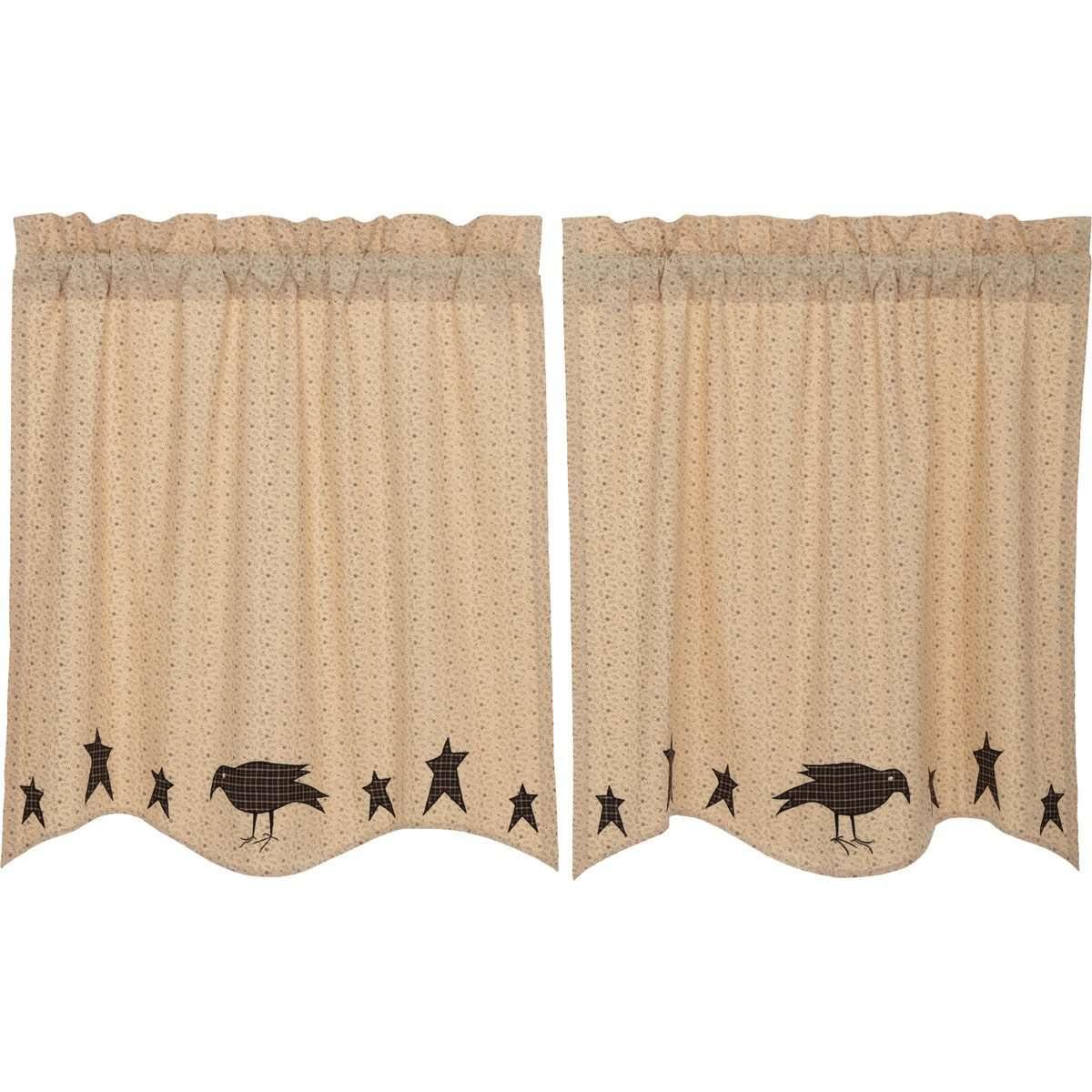 Kettle Grove Applique Crow and Star Tier Curtain Set of 2 L36xW36 - The Fox Decor