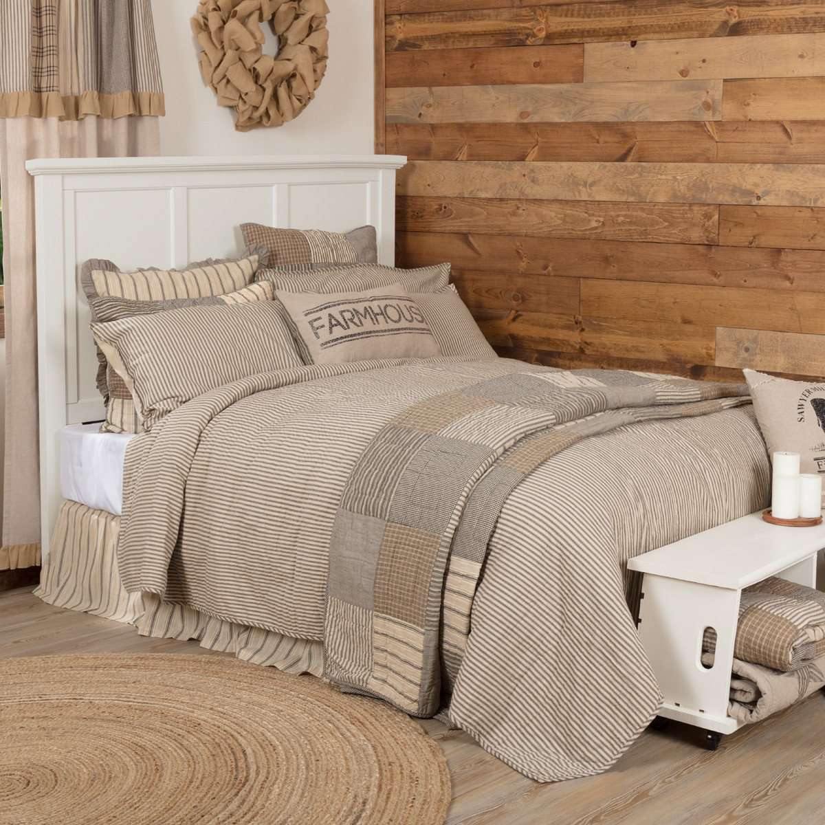 Sawyer Mill Charcoal Ticking Stripe Quilt Coverlet VHC Brands side 
