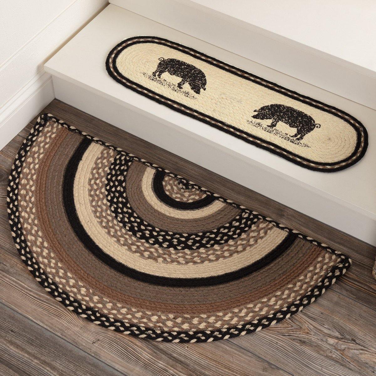 Sawyer Mill Charcoal Jute Braided Rug Half Circle w/ Rug Pad 16.5"x33" VHC Brands - The Fox Decor