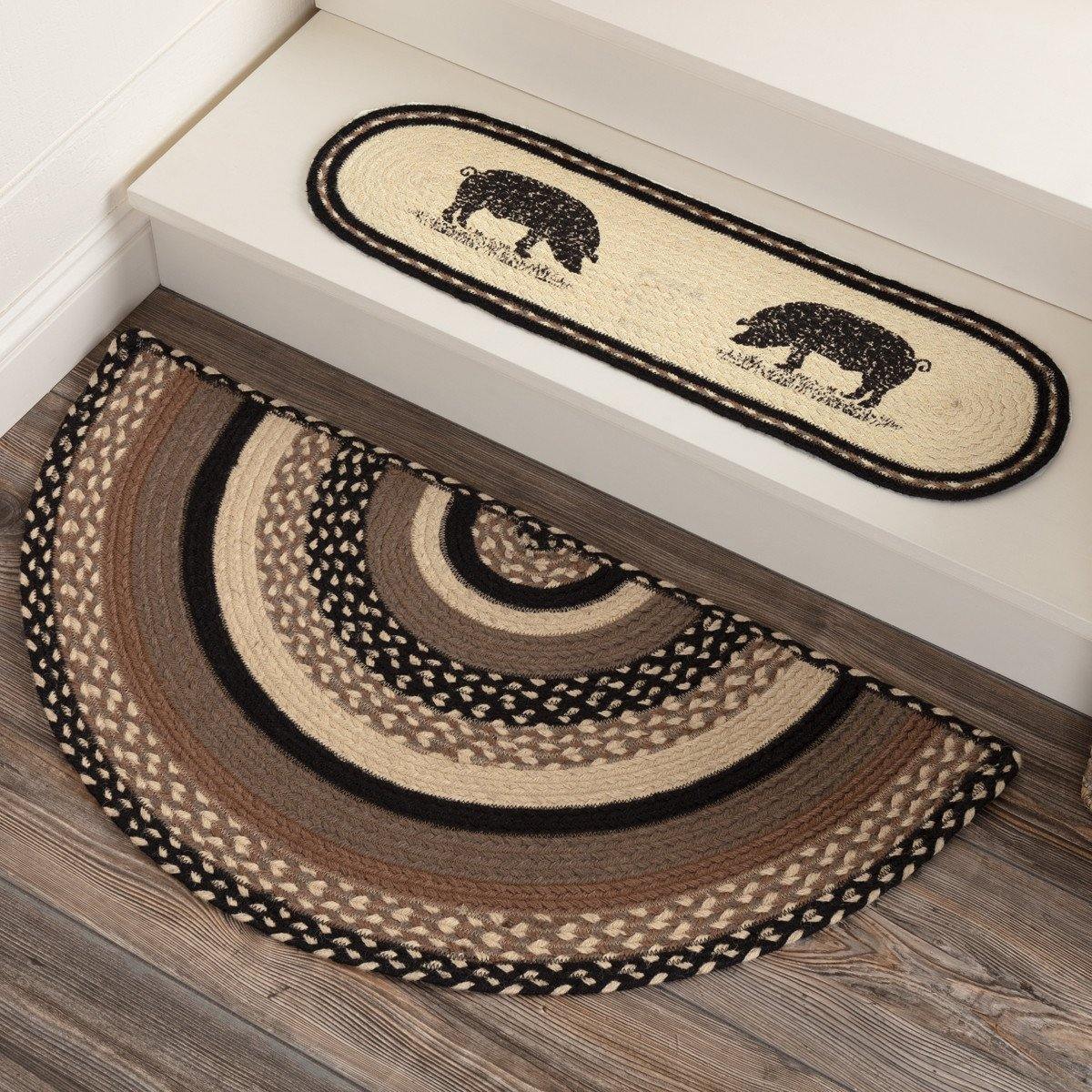 Sawyer Mill Charcoal Jute Braided Rug Half Circle 16.5"x33" VHC Brands - The Fox Decor