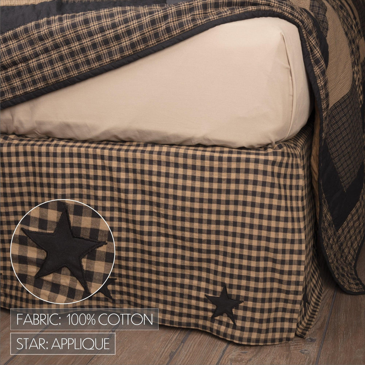 Black Check Star Bed Skirts Raven Black, Khaki Tan VHC Brands