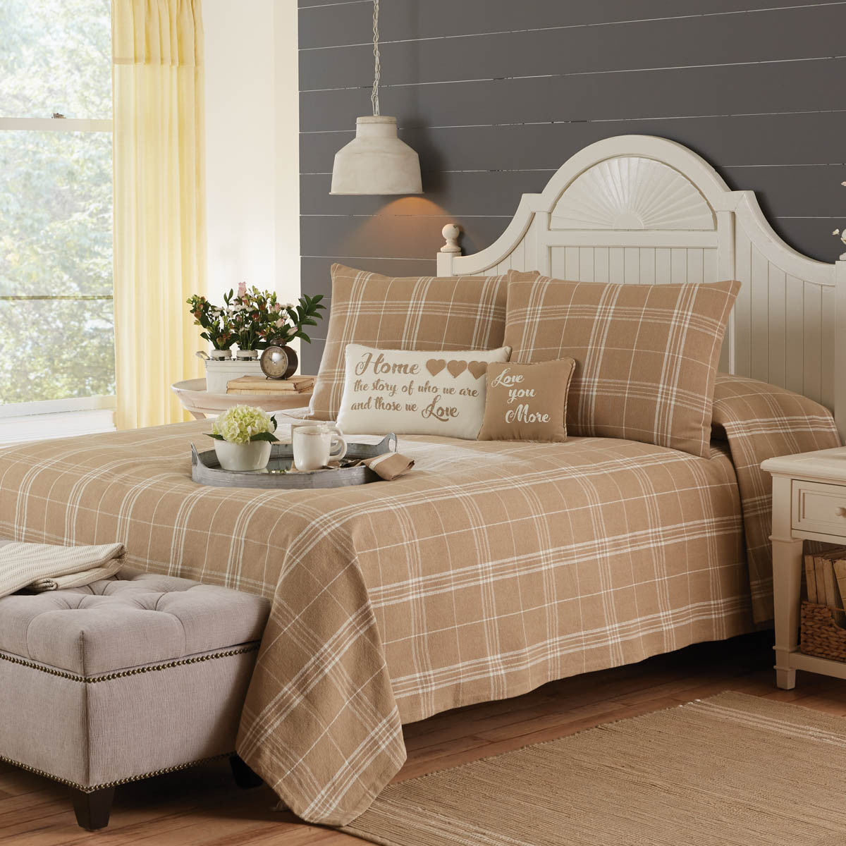 Fieldstone Plaid Queen Bedspread - Cream 94x108 - Park Designs